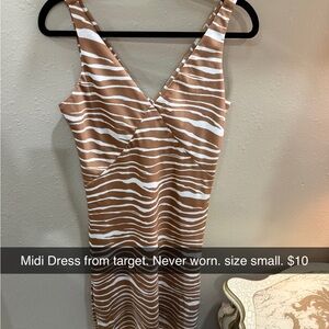 A New Day Tan and White Midi Dress